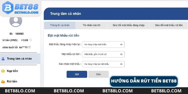 Nhập số tiền mà bạn muốn rút tại Bet88 sau đó hoàn tất giao dịch